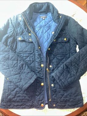 J. Crew Quilted Navy Jacket with Gold Hardware